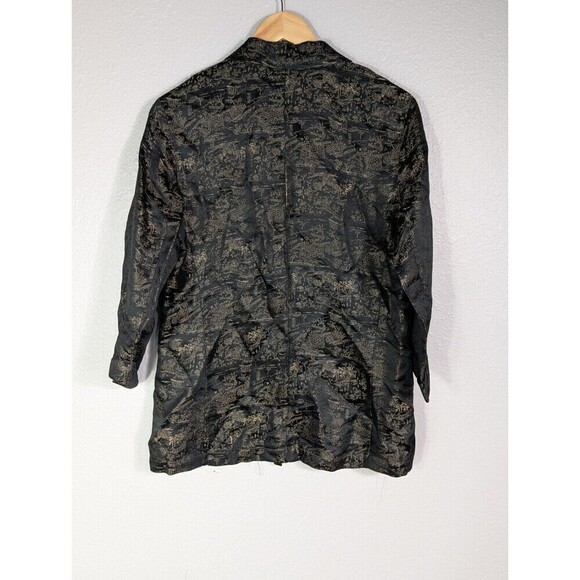 Chico's Design Black Silk Blend Asian Print Women Button Front Sz 1 Mediun N90 - Picture 2 of 6